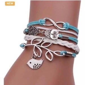 Multilayer Bracelet with Charms,Owl.Bird,Leaves